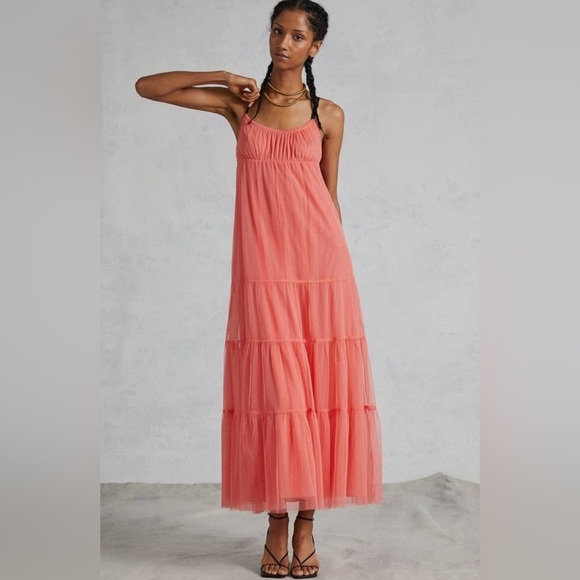 Maeve Dresses & Skirts - Anthropologie - MAEVE - Tulle, Coral, Tiered Maxi Dress Coral. Medium.
